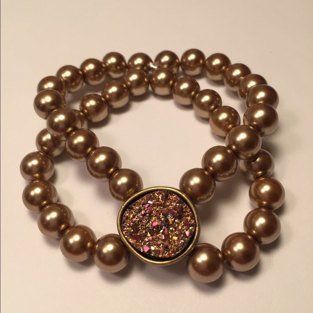 Topaz pearl & Druzy stone bracelet
